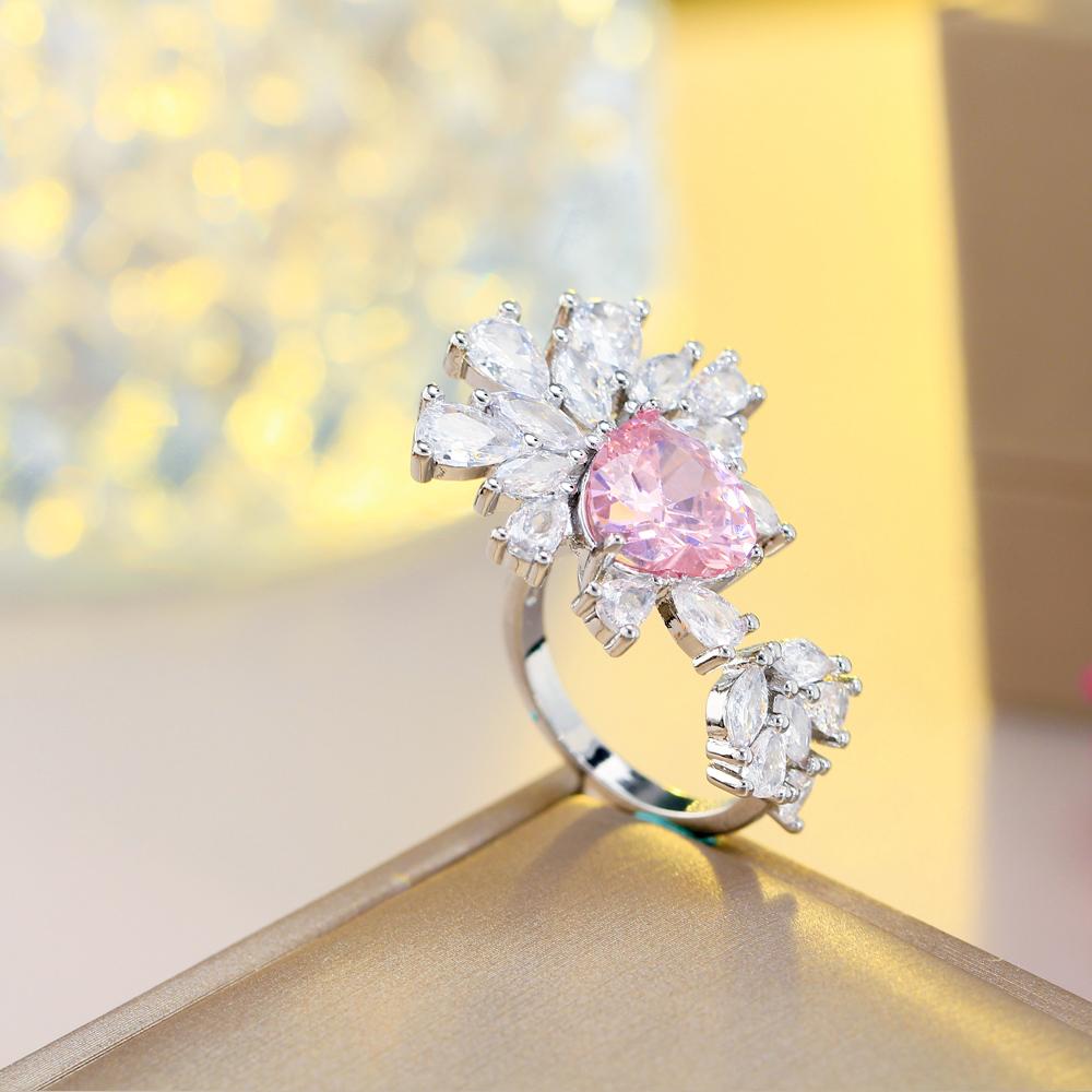 Ювелирные изделия CMM в богемном стиле с розовым цветком, большое регулируемое геометрическое кольцо с цирконом