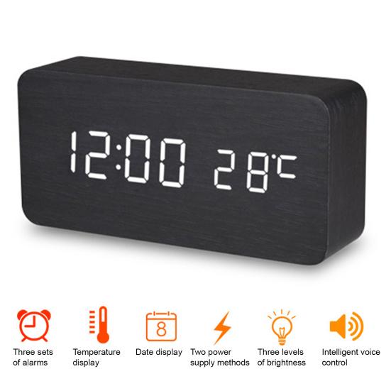 Деревянный будильник Yousheng с большим светодиодным экраном, легко читаемый, затемняемый, цифровой будильник с функцией повтора и дисплеем температуры