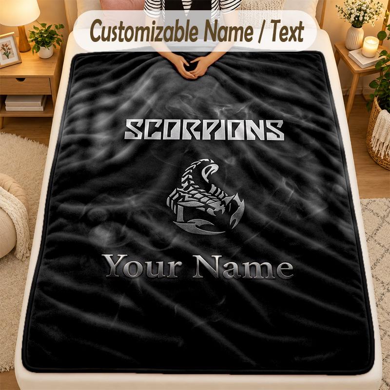 Flannel BlanketScorpions Custom Name Text Personalized Soft Warm Throw Blanket Home Decor Gift