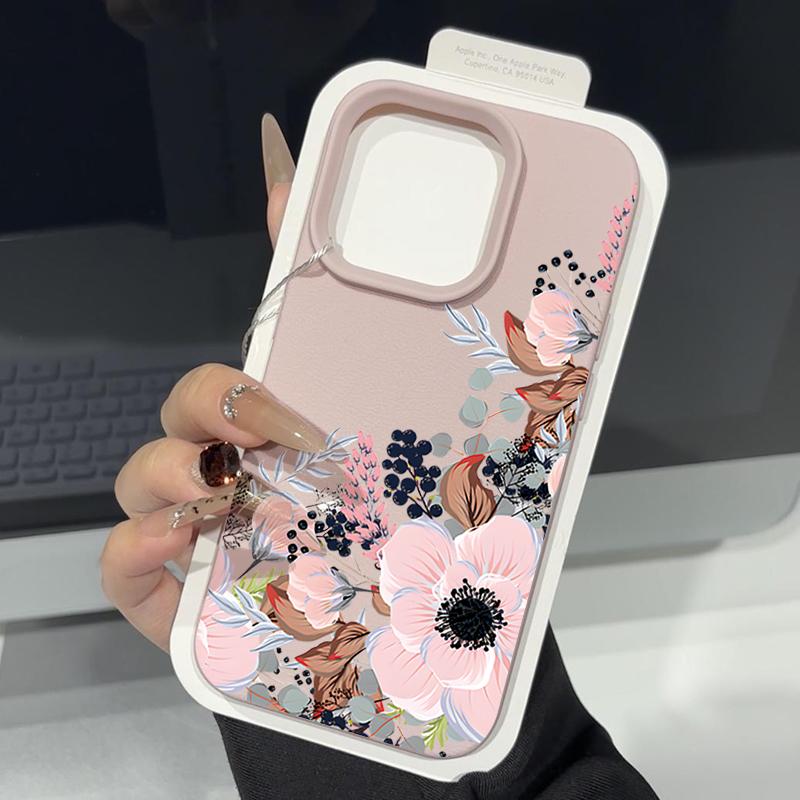 Роскошный чехол для телефона с матовой кожей и цветочным узором для iPhone 16 Pro Max 15 Pro 14 13 12 11, тонкий противоударный мягкий бампер из ТПУ