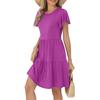 Women's Summer Ruffle Sleeve Round Neck With Pocket Solid Color Casual Dresses