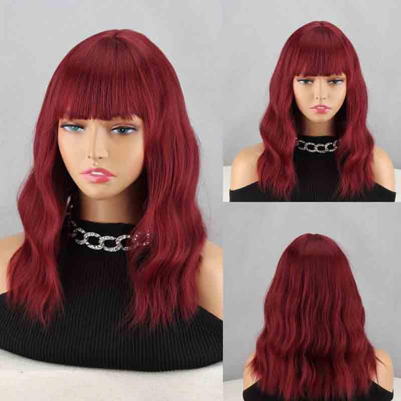 Synthetic Middle Length Short Wave Hair Extension Natural Wigs With Bangs For Women Wig Fibre Cosplay Wig