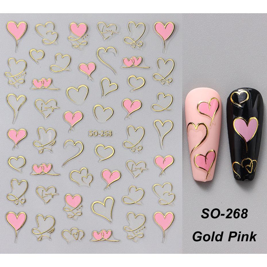 Наклейки для ногтей в виде сердечек 3D красные розовые золотые наклейки для дизайна ногтей с любовью клейкие наклейки для ногтей на День святого Валентина слайдер для маникюра