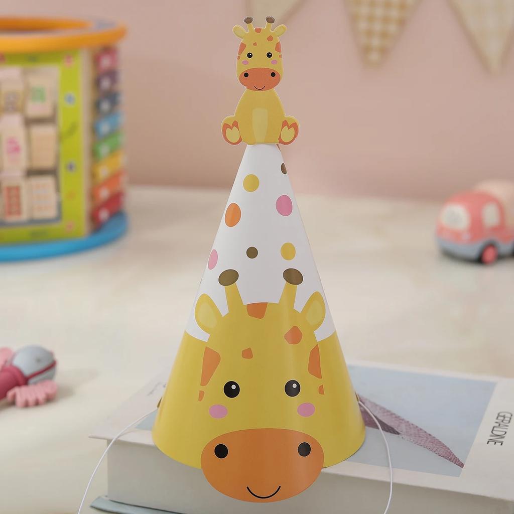 6pcs Forest Animal Jungle Party Decoration Birthday Hat Tiger Elephant Lion Giraffe Monkey Zebra Photo Props Headdress Kids Boys