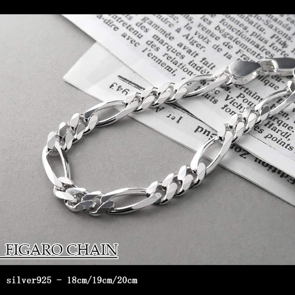 Серебряный браслет цепочка Фигаро Ширина 20 см Серебро 925 Проба Крупный [Shinjuku Ginnokura] 6,5 мм Мужской