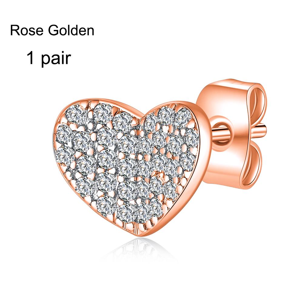 Серьги-гвоздики с кубическим цирконием, цирконием, медью, платиной, розовым золотом, 14-каратным золотом