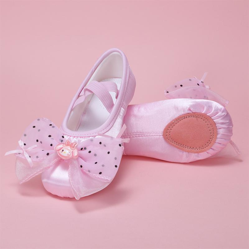 Туфли для танцев для девочек Мягкая подошва Детские балетные туфли Танцевальная обувь Милые Туфли с кошачьими когтями для сценических выступлений Украшение бантом
