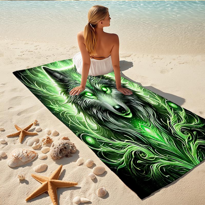 1Pc Green Wolf Spirit Beach Towel Quick Dry Multiuse For Beach Pool Gym Yoga Home Travel Christmas Halloween Xmas Gift G1218
