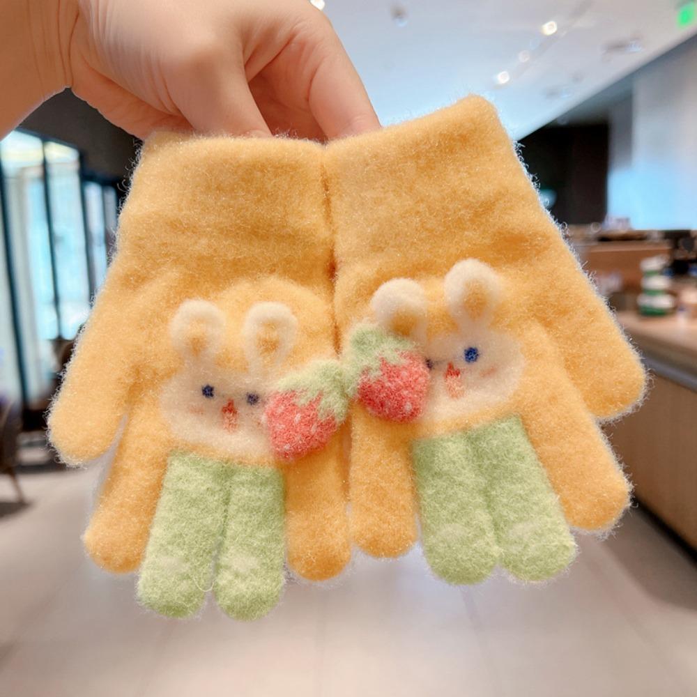 Cute Cartoon Rabbit Kids Knitted Gloves Thickened Children Full Fingers Gloves Winter Warm Outdoor Sports Windproof Gloves