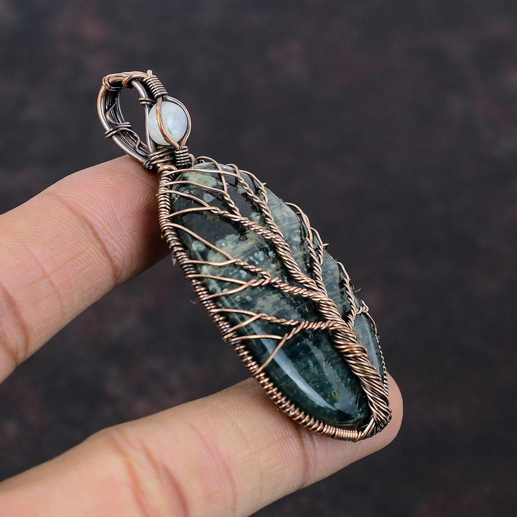 Tree Of Life Ocean Jasper Pendant Copper Wire Wrapped Pendant Rainbow Moonstone Pendant Gemstone Handmade Pendant Copper Jewelry For Gift