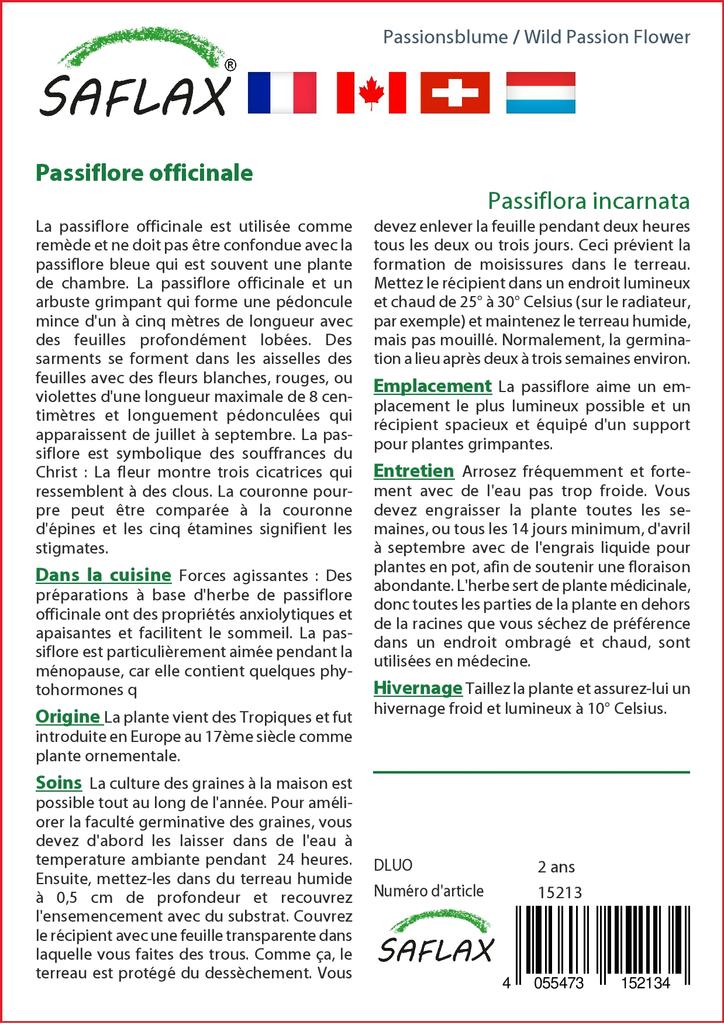 SAFLAX Дикая пассифлора - 5 семян - Passiflora incarnata