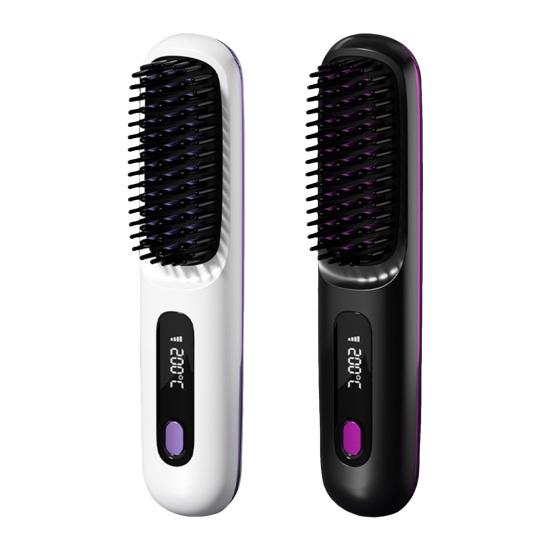 Беспроводная щетка-выпрямитель для волос 3 температуры ЖК-дисплей Быстрый нагрев Перезаряжаемая от USB Портативная горячая щетка Электрическая пушистая укладка вьющихся волос