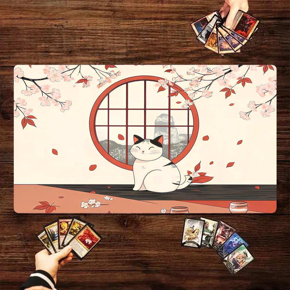 Japanese Style Kitten Magic Party Game Mat Durable Rubber for MTG&TCG Games 35X60cm Mouse Pad Offices Desk Mats Friendly Design