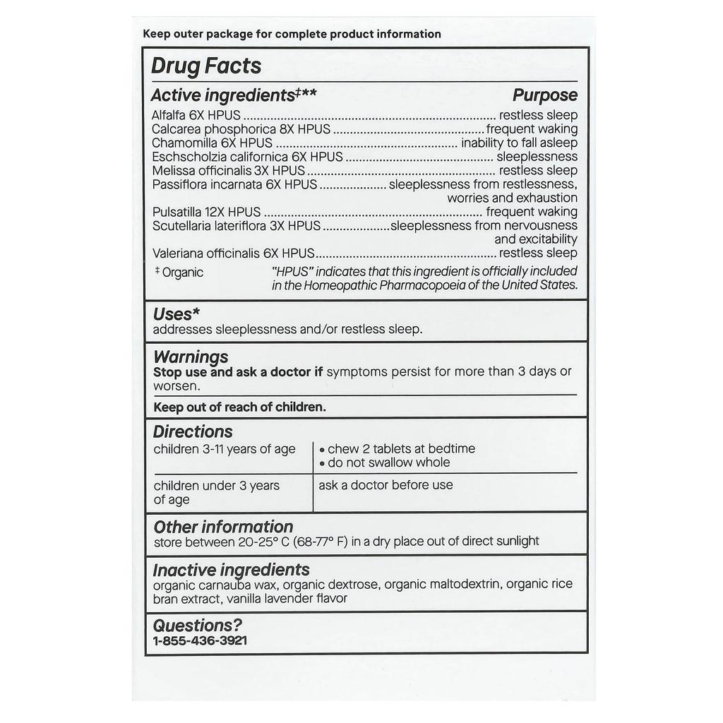 Genexa, Kid's Sleepology, Organic Nighttime Sleep Aid, Vanilla Lavender Flavor, Ages 3 and Up, 60 Chewable Tablets