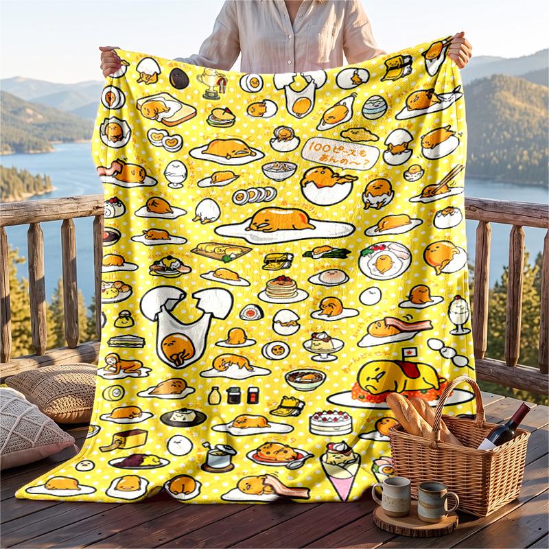 Warm Flannel Blanket Gudetama Pattern, Lightweight Comfortable Throw Blanket for Bed Sofa Use