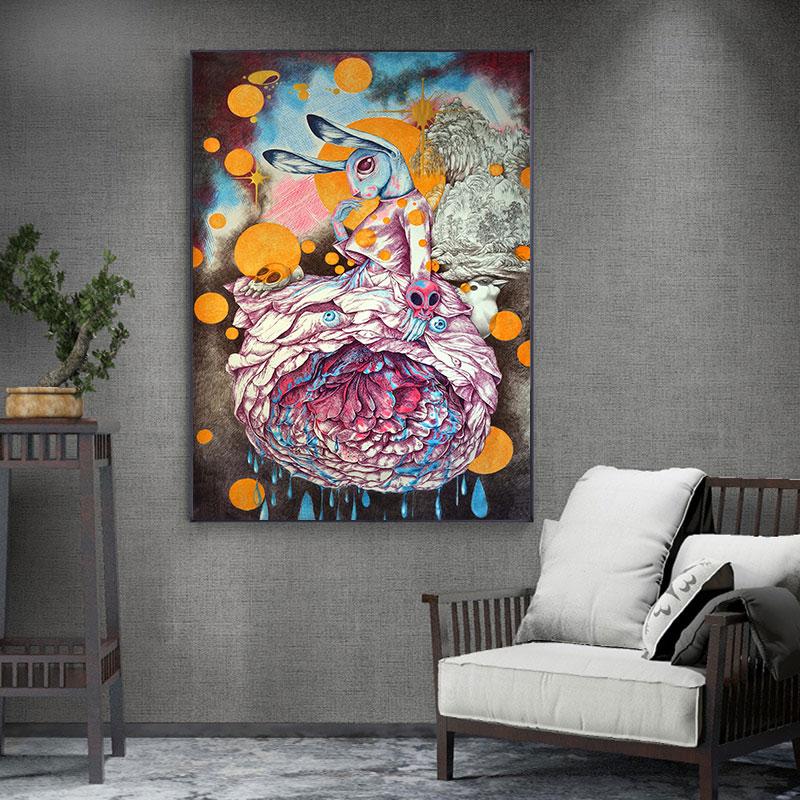 Современное абстрактное искусство, картина на холсте, настенное искусство, цветок на голове, кукольные постеры и принты для гостиной, декор детской комнаты