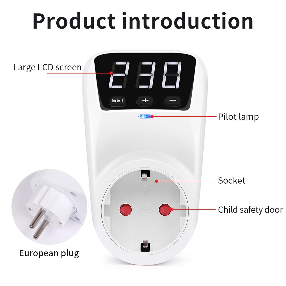16A 230V Automatic Voltage Protector Switch Adjustable Power Surge Protection EU Socket Type Volt Safe For Home Appliances