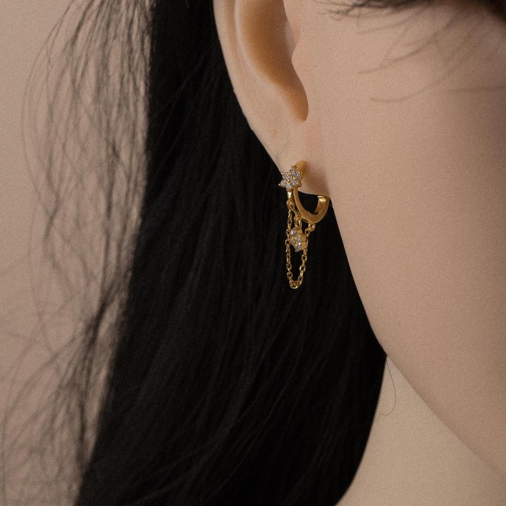 ANDYWEN 100% стерлингового серебра 925 пробы золотая цепочка с цветком серьги-подвески подвески клипсы для пирсинга 2023 женские свадебные украшения