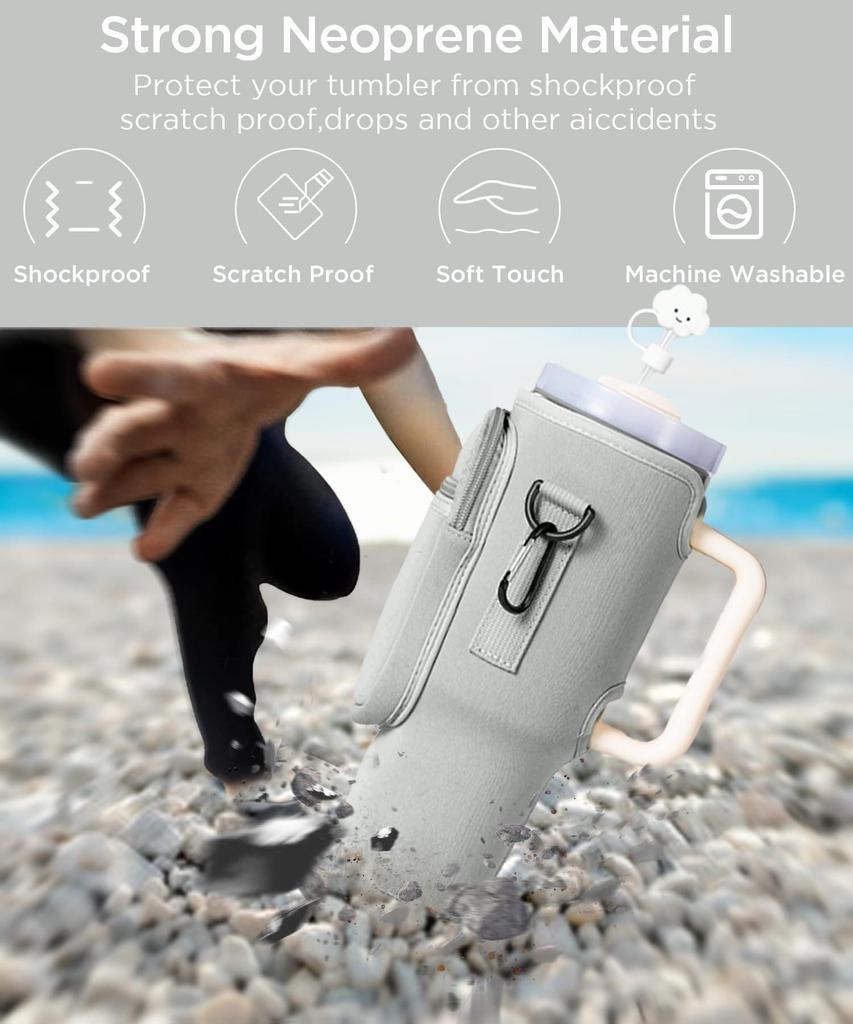 Изолированный держатель для стакана со льдом с карманом для мобильного телефона — подходит для неопреновых бутылок с водой объемом 30/40 унций