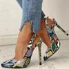 Women's Shoes Spring New European and American Style Color Snake Pattern Thick Heel Pointed High Heel Sandals for Women