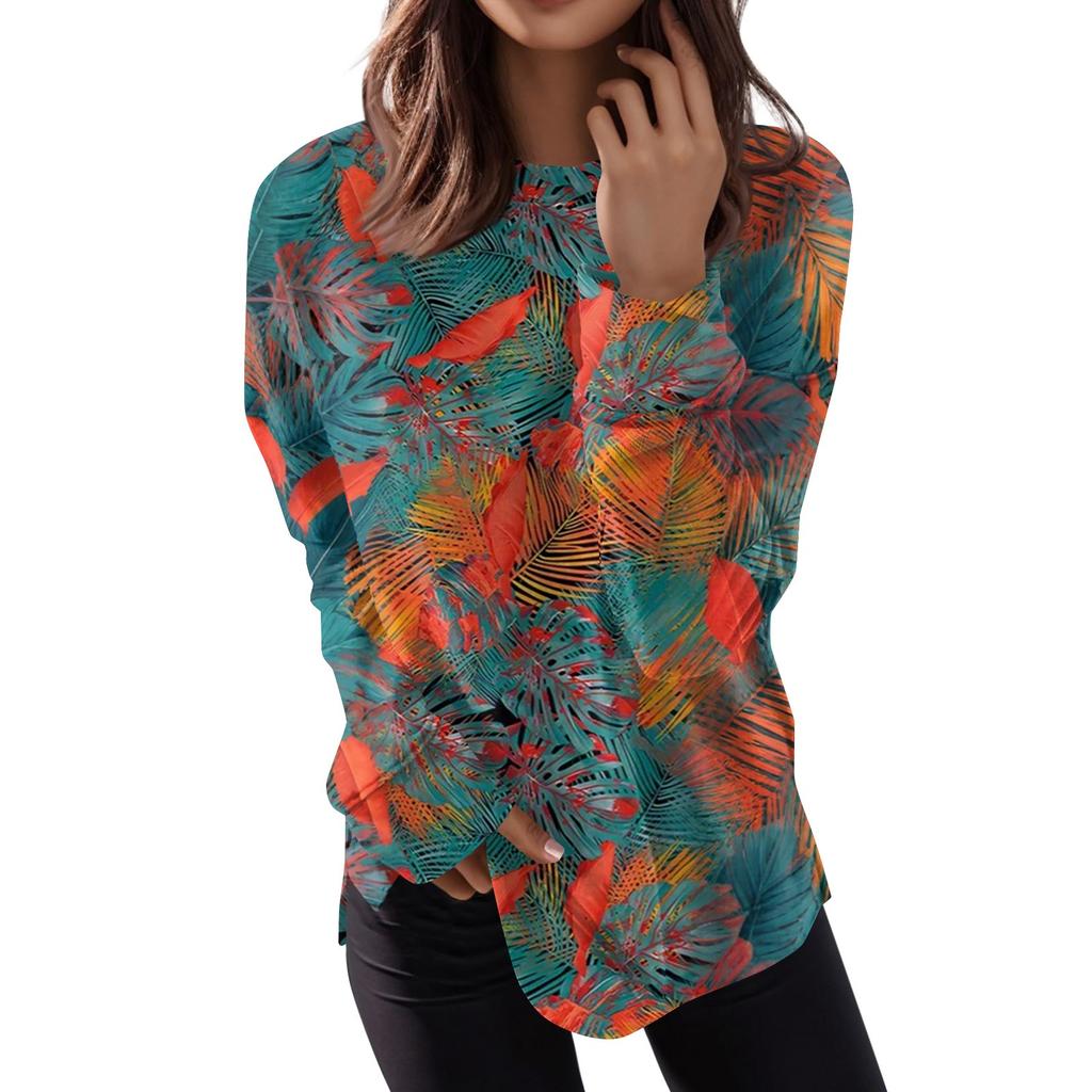 Women's Fashion Casual Long Sleeve Floral Print Round Neck Top