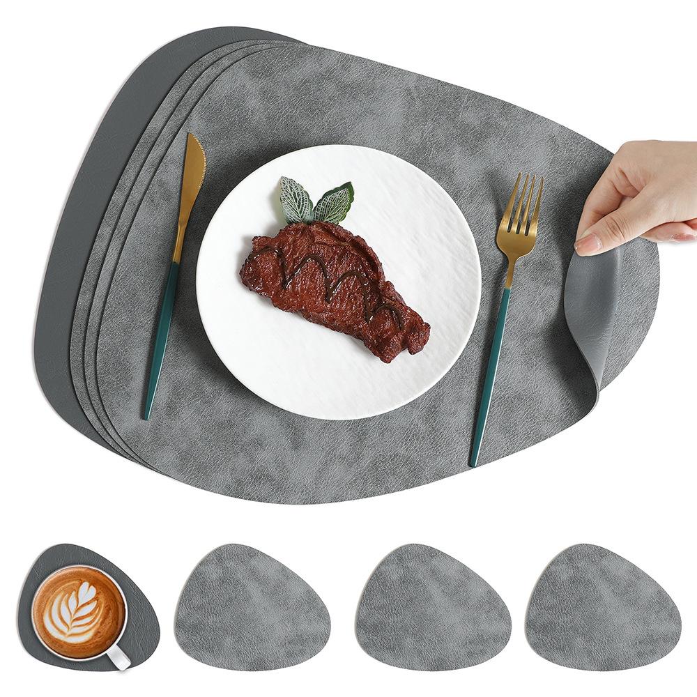 Cowhide pattern placemat, water drop-shaped double-sided table mat, anti-scalding and heat-insulating mat, coaster, Nordic ins style tableware mat