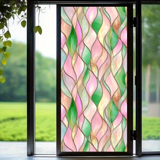 Stained Glass Rainbow Window Privacy Film Decorative Sun Blocking Glass Clings Colorful Static Coverings Decals for Home Glass Door