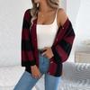 Women's Contrast Striped Flared Sleeve Cardigan Long Sleeve Sweater