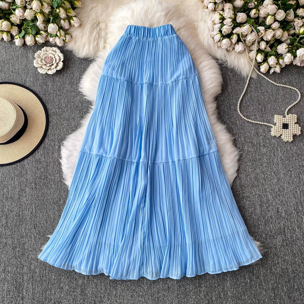 DIMANAF 2025 Летние женские новые юбки из шифона с эластичной талией, плиссированные сетчатые элегантные юбки