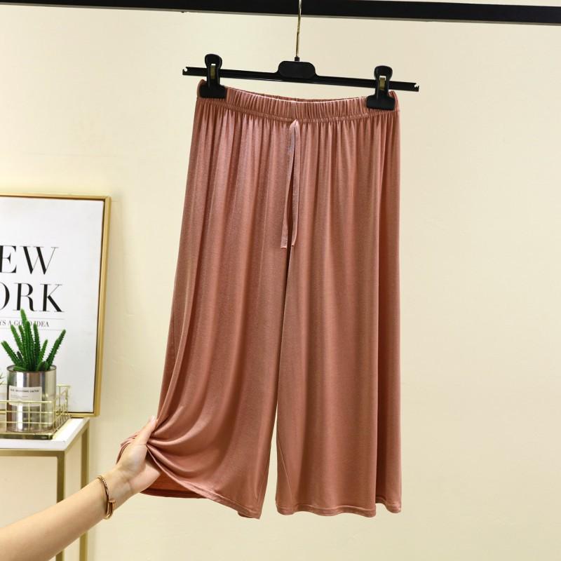 Брюки женские из модала размера плюс 6XL, летние широкие брюки длиной до икр, укороченные брюки на шнурке, повседневные брюки для дома