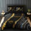 3pcs Black Gold Loves You 3D Printed Bedding Set Comfortable Duvet Cover King Queen Twin Size Birthday Gift Bedroom Decoration
