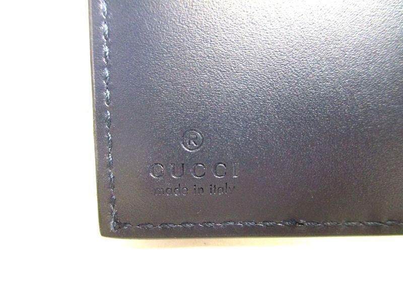 Authentic GUCCI GG Metal Guccissima Navy Blue Signature Leather Bifold Wallet #9947 Open box