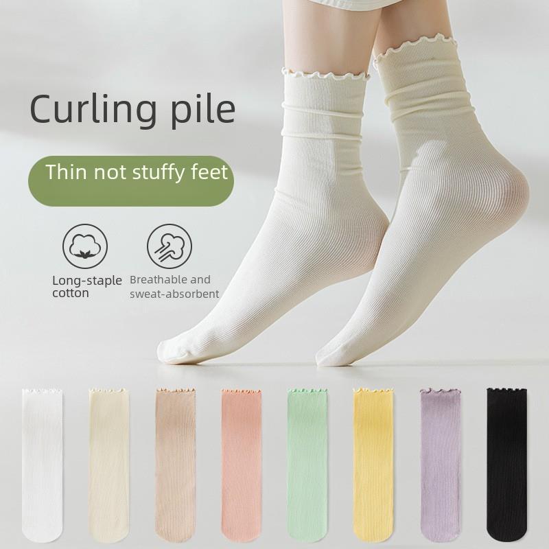 Женские дышащие кружевные носки с тонкими загнутыми краями и летним стилем «деревянные ушки», коллекция ворсовых носков 2024 года.