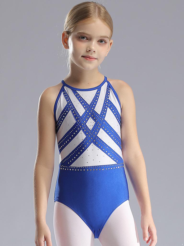 Дети Девочки Блестящие Стразы Гимнастика Спортивная Активная Одежда Фигурное Катание Балет Танцы Танцевальная Одежда Спортивные Тренировочные Боди