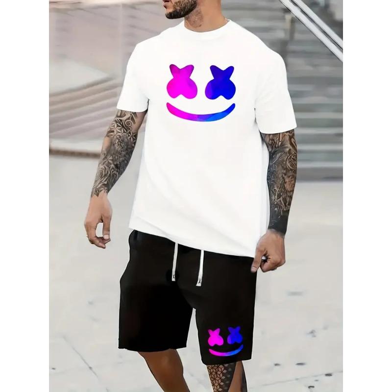 Мужская футболка шорты костюм Street Harajuku Wind футболка с короткими рукавами + шорты Мужской костюм шорты комплект из двух предметов Большой размер