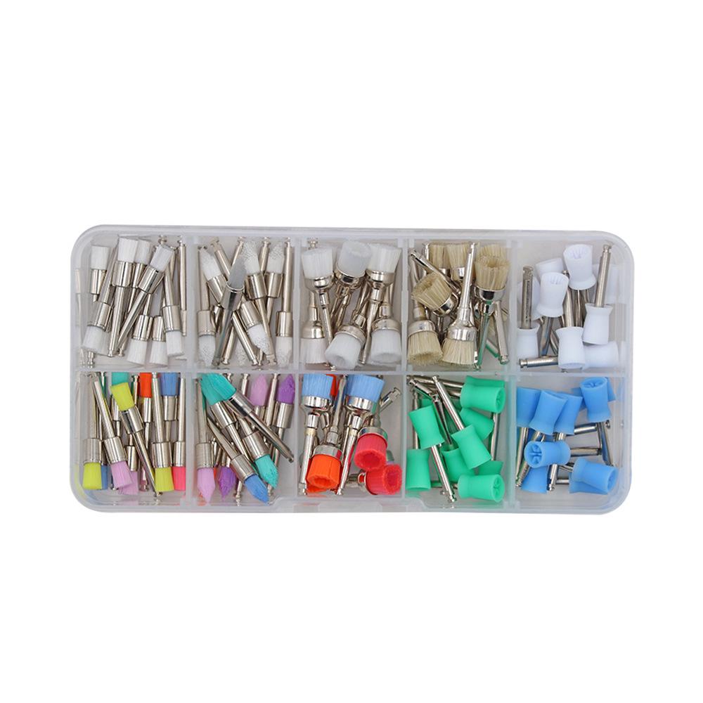 Dental Polishing Brush Set - Bowl-Shaped, Hollow Mandrel, Flat Head, 100 Pcs, Colored.