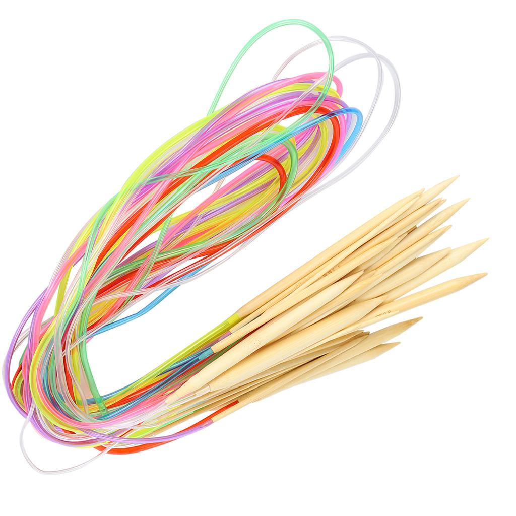 18 шт. круговых спиц с двойным острием из бамбука, цветной трубчатый инструмент для рукоделия с набором аксессуаров(100см