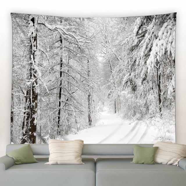 Рождественский гобелен на стене, природный белый лес, снежный настенный большой гобелен для вечеринки, гостиной, спальни, общежития, домашний декор