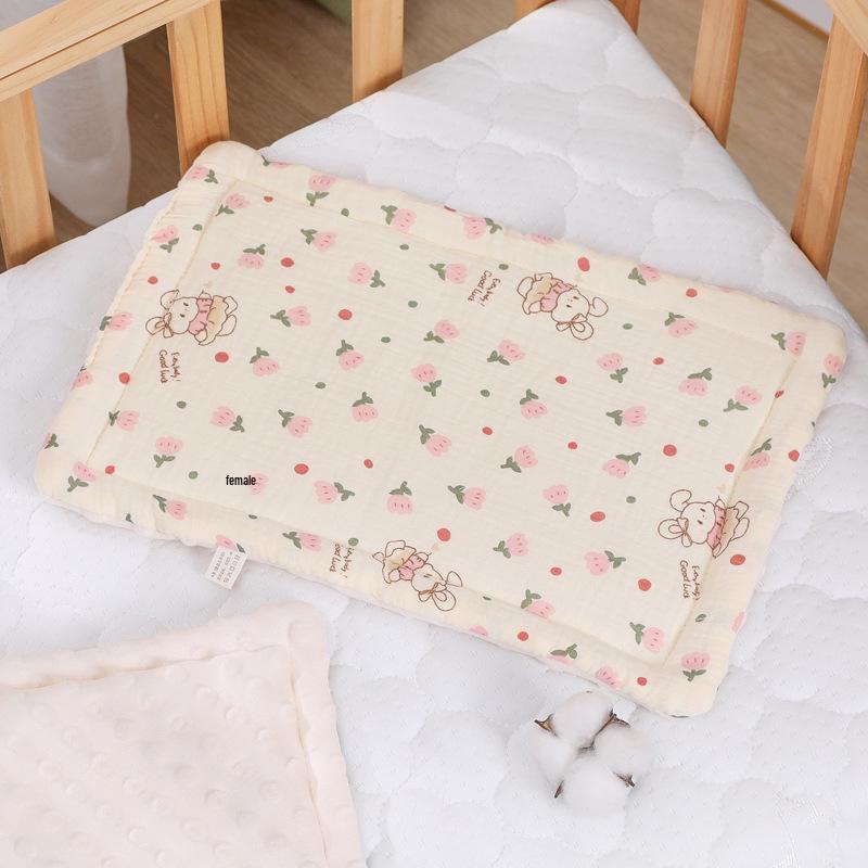 Breathable Cotton Minky Gauze Flat Pillow for Newborns - Universal, Sweat-Absorbent, Four Seasons Style