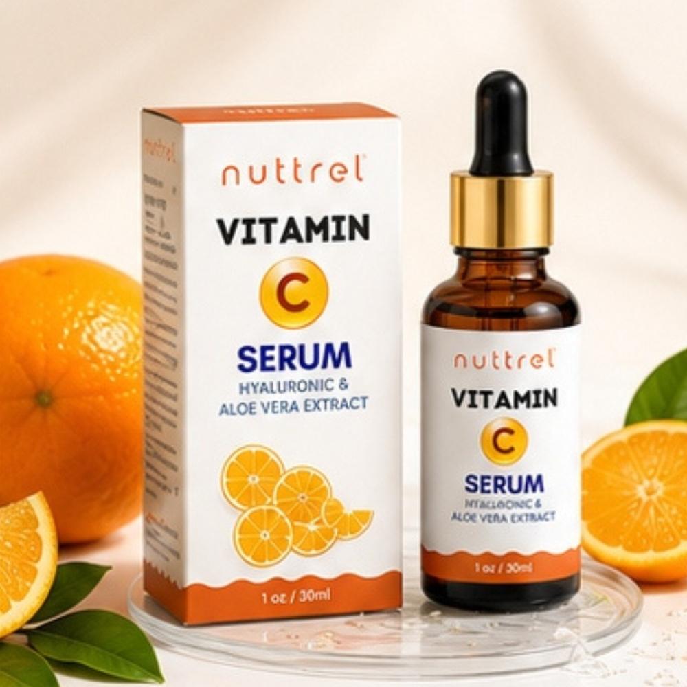Nuttrel Vitamin C Skin Care Serum Essence | Hydrating Face Serum with Hyaluronic Acid & Aloe Vera | 30ml