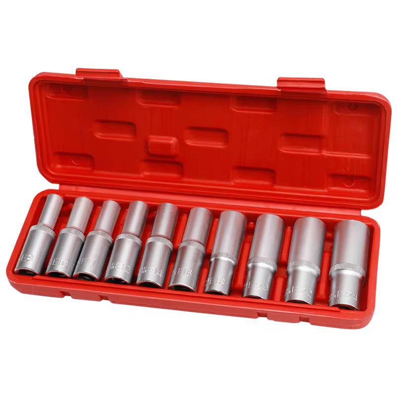 Набор из 10 предметов, 1/2", E8-E24, внешние шестигранники, длинные, глубокие головки, Cr-V сталь