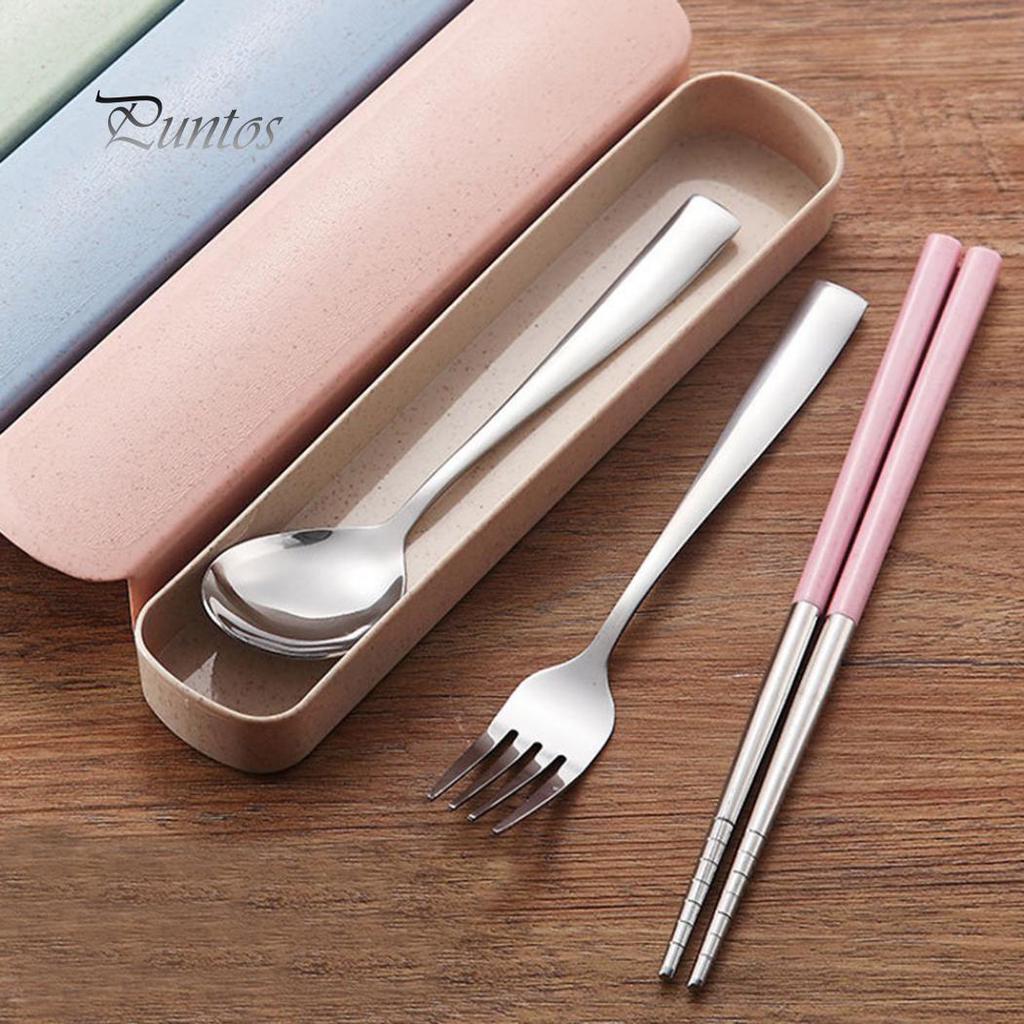 3шт портативная вилка, ложка, палочки для еды, посуда, набор столовых приборов для путешествий и кемпинга с коробкой