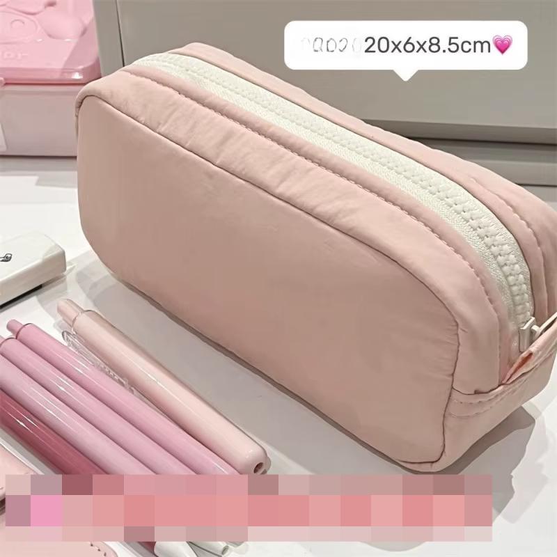 Simplicity Solid Color Pen Bag Zipper Design Portable Pencil Case Large Capacity Stationery Bag Gift Back To School