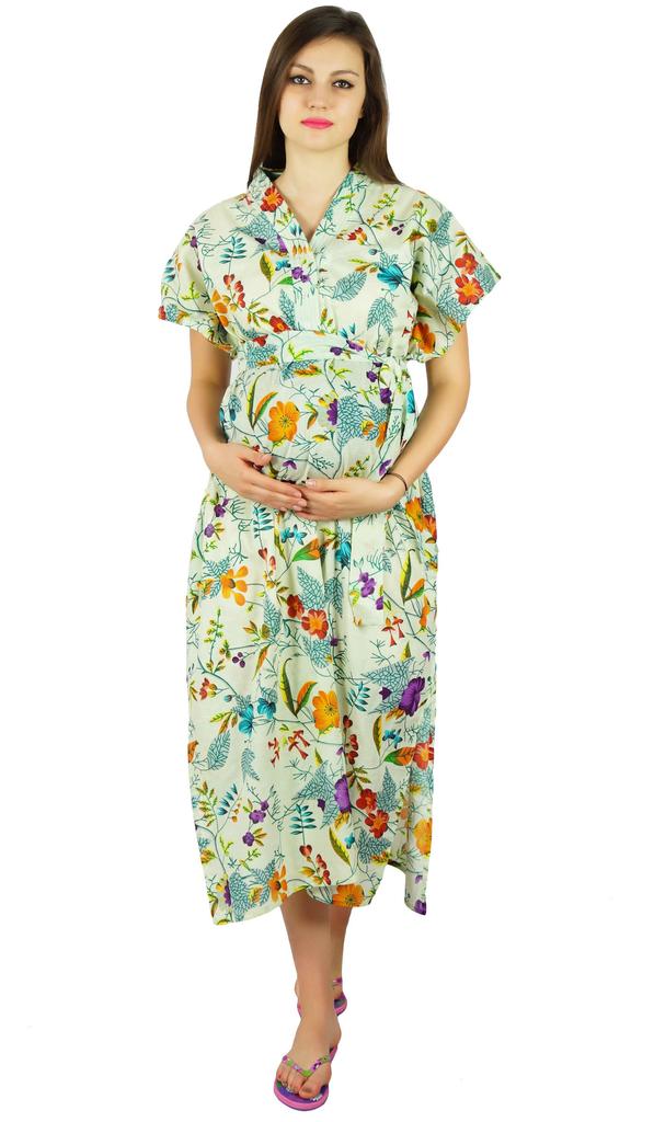 Bimba Kaftan With Belt Nursing Night Gown| Front & Back Buttons-To Be Moms