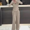 Women's Solid Color Zipper Hooded Cardigan Sweater Two-Piece Suit for Autumn/Winter Casual Fashion.