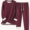 Women's Cozy Solid Color Set Crew Neck Long Sleeve Sweatshirt with Adjustable Drawstring Pants