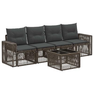 Garden Sofa Set 5 Pieces Grey and Dark Grey Poly Rattan