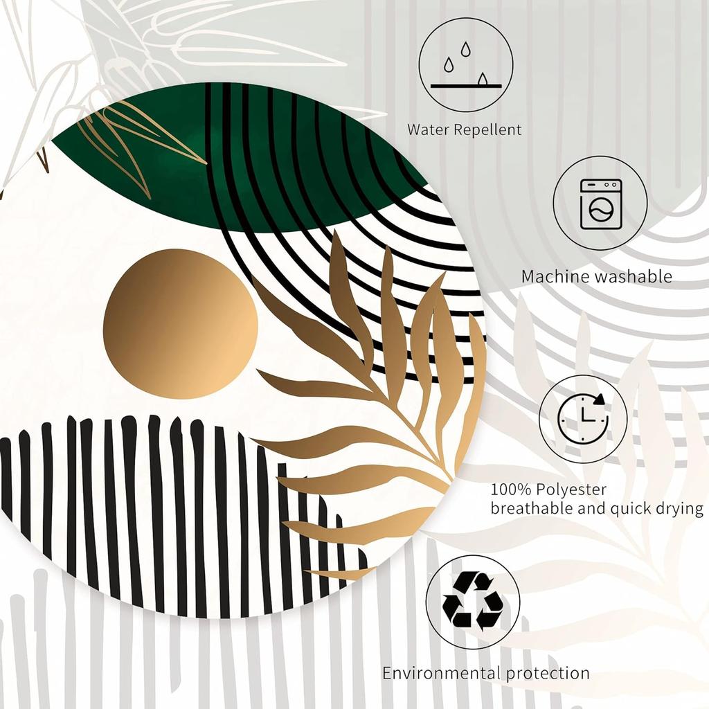 Abstract Leaves Shower Curtain Set Emerald Green Modern Tropical Mid Century Simple Minimalist Chic Polyester Waterproof Cloth