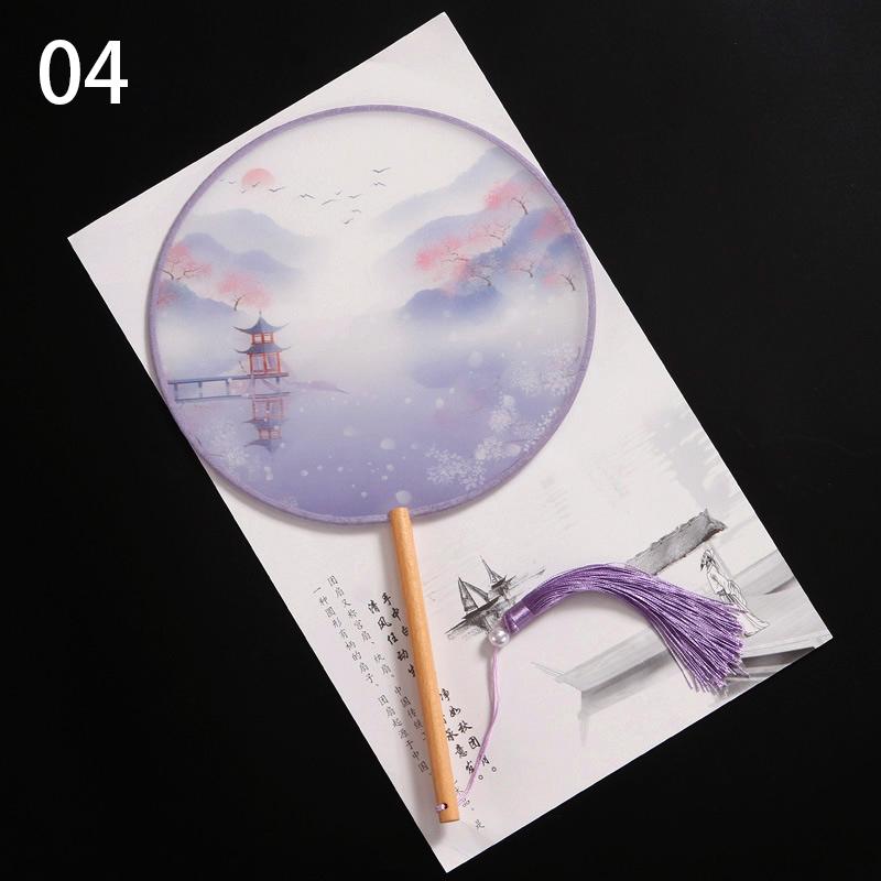 1шт классические печатные кисточки с длинной ручкой круглые веера круглый свадебный веер