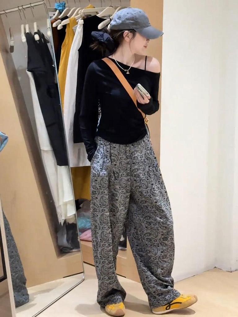 Женские брюки с высокой талией и широкими штанинами в стиле ретро пейсли - Летний стиль 2025